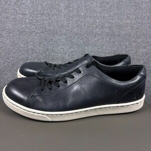 Born Men's Black Leather Low-Top Sneakers with White Sole
